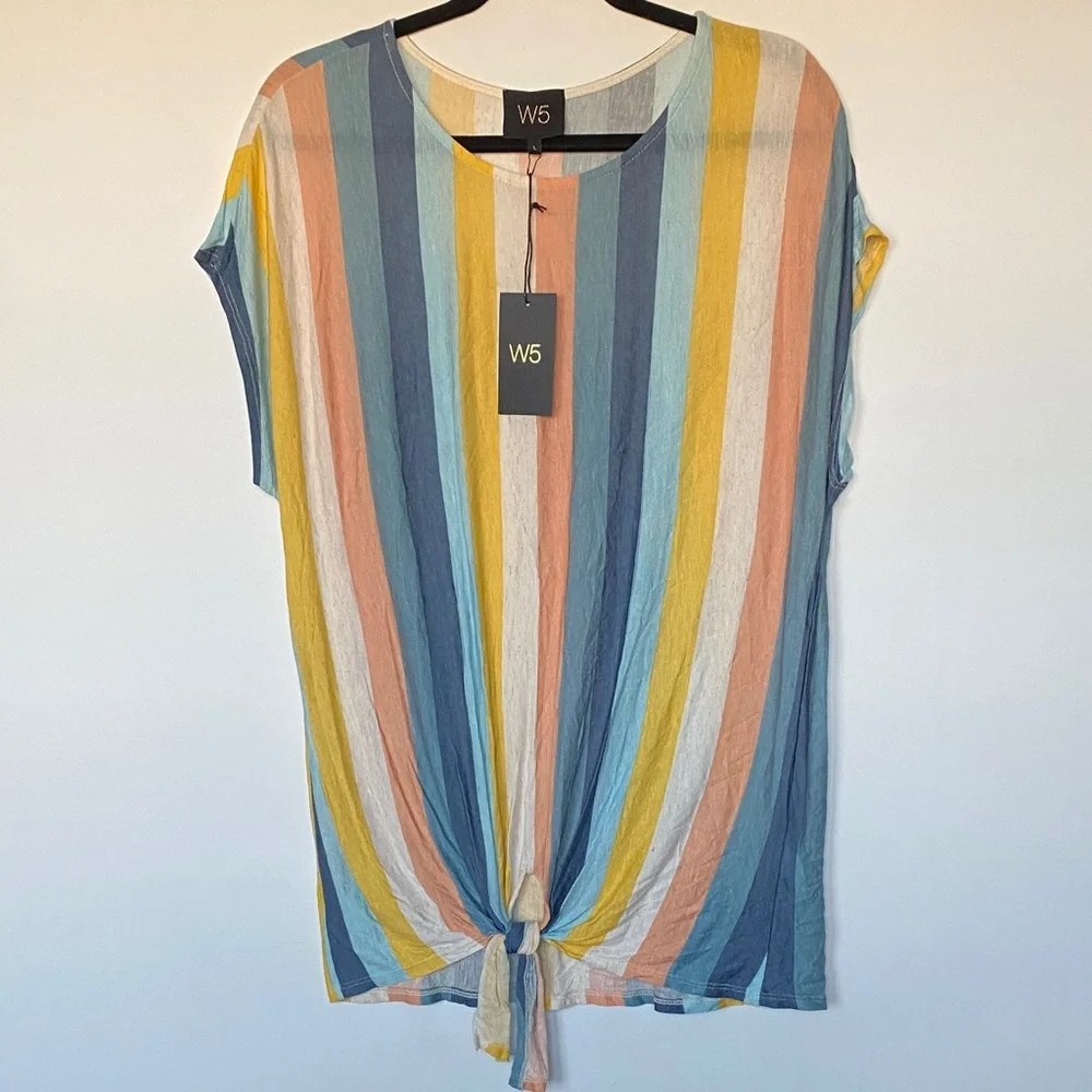W5 Anthropologie Colorful Striped Cap Sleeve Top